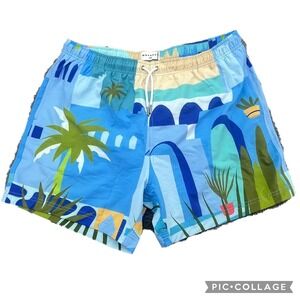 MAVRANS Mens Moroccan Swim Shorts XXL Blue Print Elastic‎ Waist Drawstring NEW
